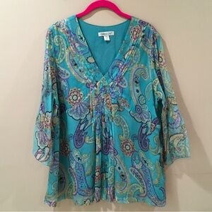 Coldwater Creek Sparkly Jacobean Silk Top Blouse Boho Whimsy Fairycore Women PXL